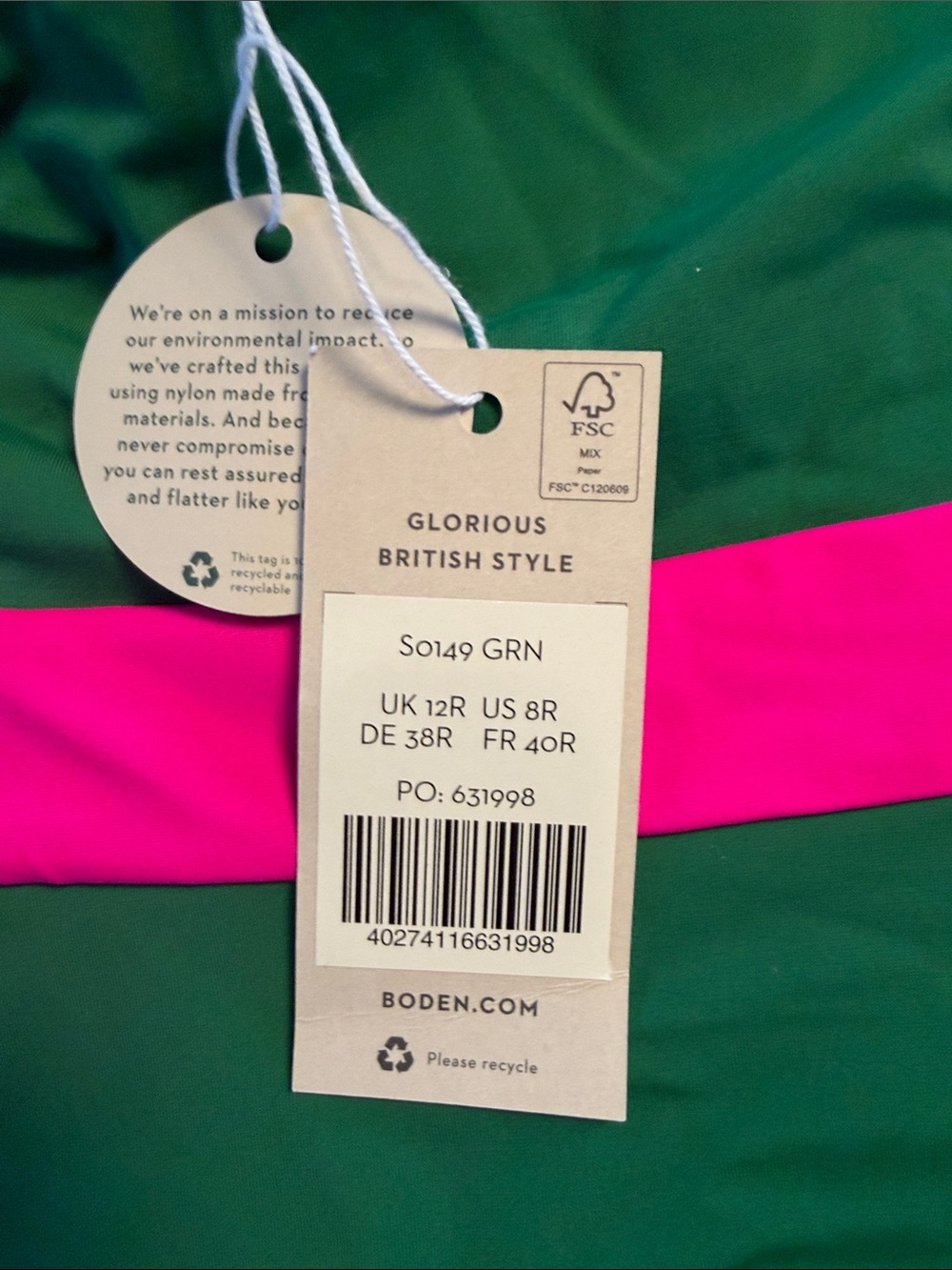 Boden Kefalonia Halterneck Swimsuit in the green and hot pink colorway. Size 8 - Picture 7 of 14